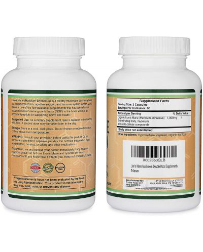 Lion's Mane Mushroom, 500 mg, 120 капсули, Double Wood - 3