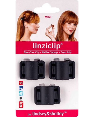 LinziClip Mini Щипка за коса, черно кадифе, 3 броя - 1