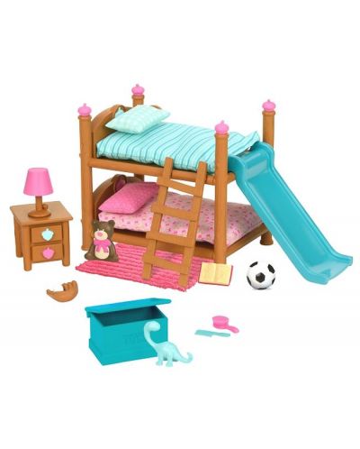 Комплект за игра Battat Lil' Woodzeez - Детска стая, с двуетажно легло - 2