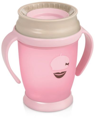 Чаша с дръжки Lovi - Retro, 360 градуса, розова, 250 ml, 12 месеца