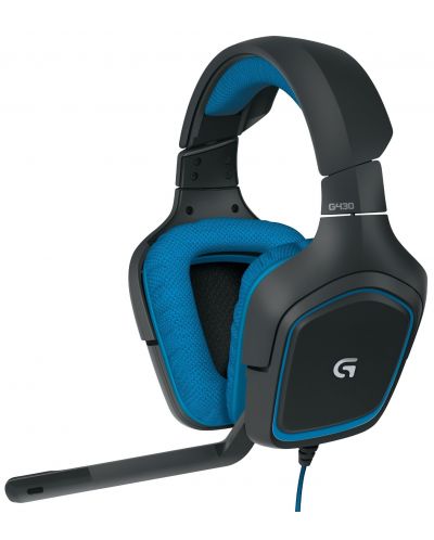Гейминг слушалки Logitech G430 - 7.1 Surround, черни/сини (разопакован) - 2