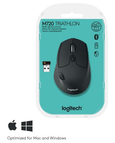 Мишка Logitech - M720 Triathlon, оптична, безжична, черна - 9