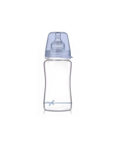 Шише Lovi - Baby Shower, стъклено, 250 ml, 3 м+, синьо - 1