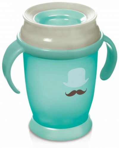 Чаша с дръжки Lovi - Retro, 360 градуса, тюркоаз, 250 ml, 12 месеца