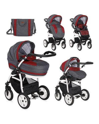 Lorelli Комбинирана количка KARA 3in1 с кош за новородено KARA RED&amp;BLACK