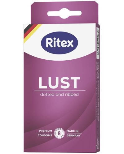 Lust Презервативи, оребрени и с точки, 8 броя, Ritex - 1