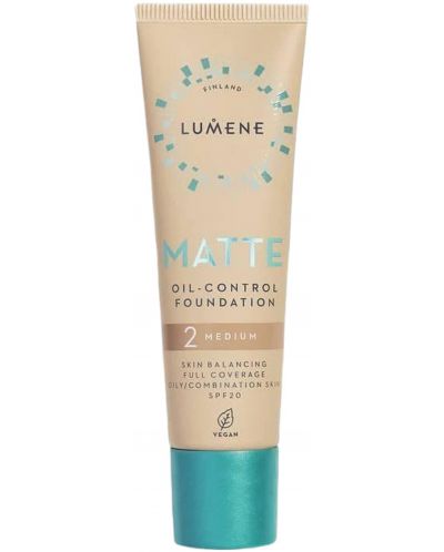 Lumene Дълготраен фон дьо тен Matte Oil Control, 02 Medium, SPF20, 30 ml - 1