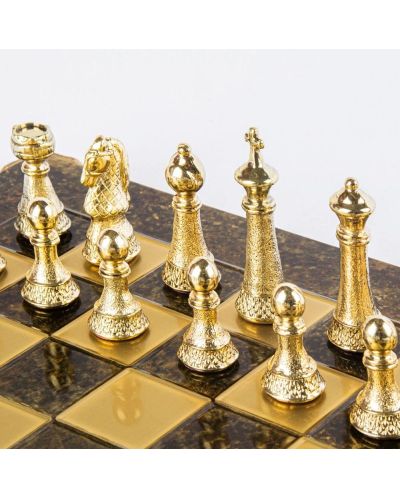 Луксозен шах Manopoulos - Staunton, кафяво и златисто, 44 x 44 cm - 5