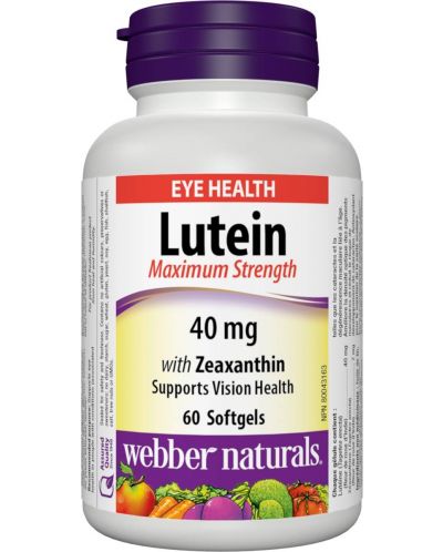 Lutein, 40 mg + Zeaxanthin, 7 mg, 60 софтгел капсули, Webber Naturals - 1