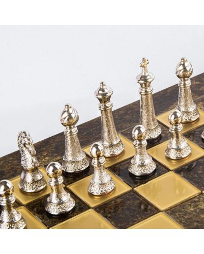 Луксозен шах Manopoulos - Staunton, кафяво и златисто, 44 x 44 cm - 4