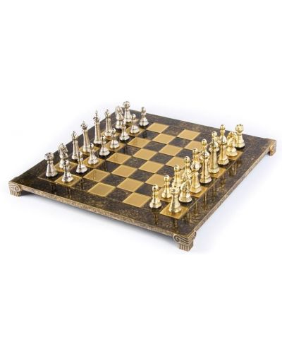 Луксозен шах Manopoulos - Staunton, кафяво и златисто, 44 x 44 cm - 1