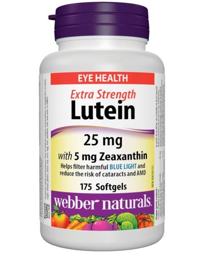 Lutein, 25 mg + Zeaxanthin, 5 mg, 175 софтгел капсули, Webber Naturals - 1