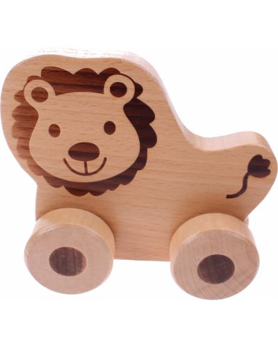 Дървена играчка Jouéco - Лъвче, с колела за бутане - 1