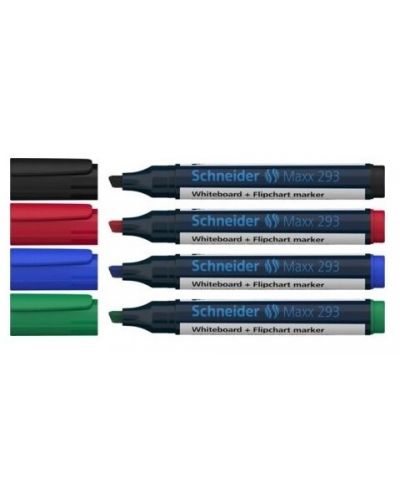 Комплект маркери за бяла дъска Schneider - Maxx 293, 2+5 mm, 4 цвята - 1