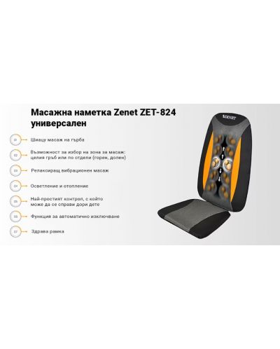 Масажираща седалка Zenet - Zet-824, 4 степени, черен - 5