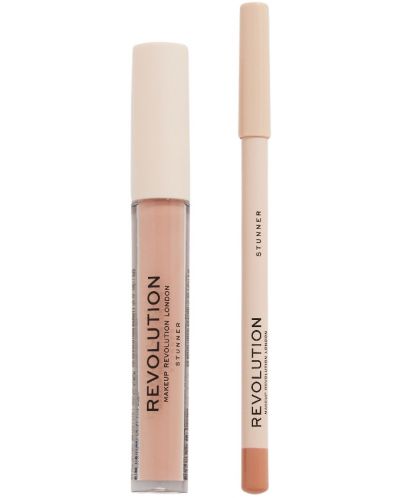 Makeup Revolution Kомплект за устни - Червило и молив Stunner, 3 ml + 1 g - 1