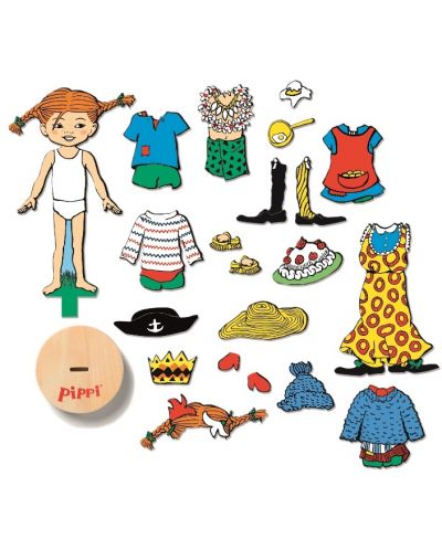 Магнитна дървена кукла с дрехи Pippi -  Пипи дългото чорапче - 2