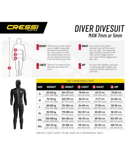 Мъжки неопренов костюм Cressi - Diver, 5 mm , черен - 8