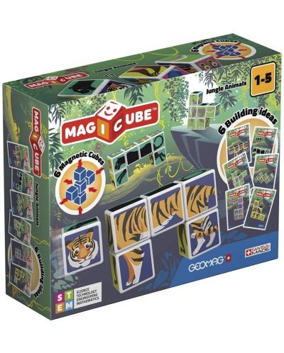 Магнитни кубчета Geomag - Животни от джунглата, 6 части - 1
