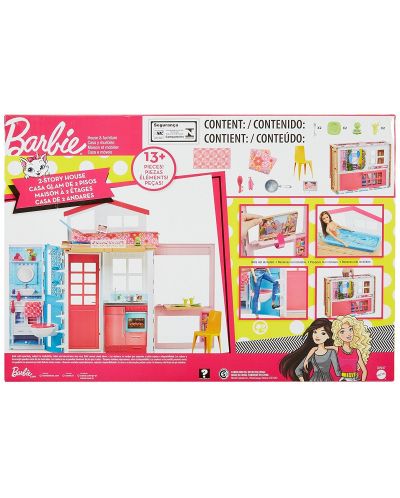 Двуетажна къща на Barbie от Mattel – Обзаведена, с дръжка за носене - 8