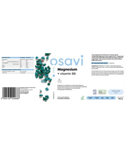 Magnesium + Vitamin B6, 90 капсули, Osavi - 2