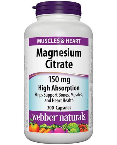 Magnesium Citrate, 150 mg, 300 капсули, Webber Naturals - 1