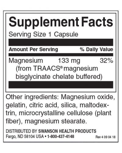 Magnesium Glycinate, 133 mg, 90 капсули, Swanson - 2