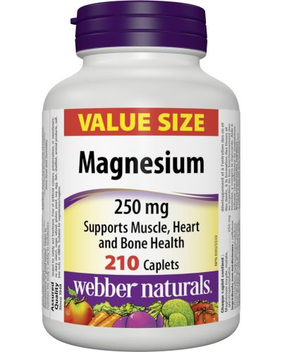 Magnesium, 250 mg, 210 каплети, Webber Naturals - 1