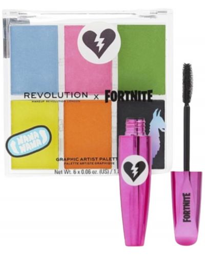Makeup Revolution Fortnite Комплект - Палитра сенки и Спирала, 2 броя - 1