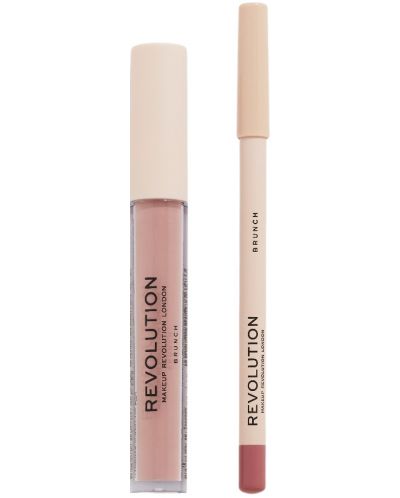 Makeup Revolution Kомплект за устни - Червило и Молив Brunch, 3 ml + 1 g - 1