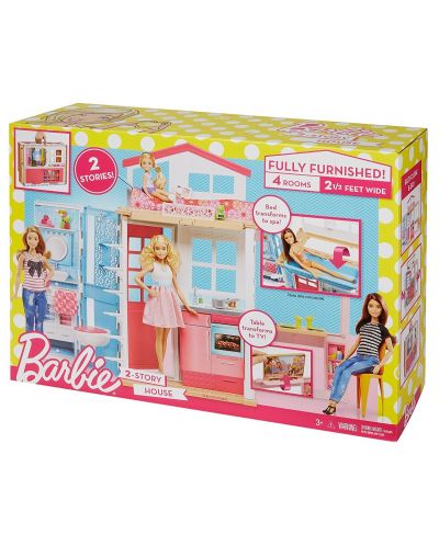 Двуетажна къща на Barbie от Mattel – Обзаведена, с дръжка за носене - 7