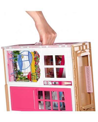 Двуетажна къща на Barbie от Mattel – Обзаведена, с дръжка за носене - 6