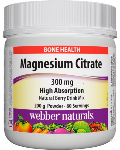 Magnesium Citrate High Absorption, 300 mg, 200 g, Webber Naturals - 1