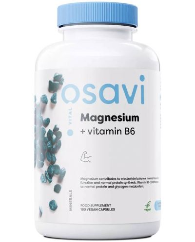 Magnesium + Vitamin B6, 180 капсули, Osavi - 1