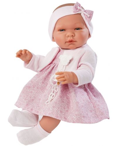 Кукла Asi - Бебе Мария, с розова рокличка и плетена жилетка - 1