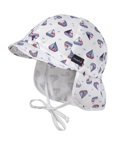 Лятна шапка Maximo - UPF50+, Размер 45 cm, 9-12 m, бяла с лодки