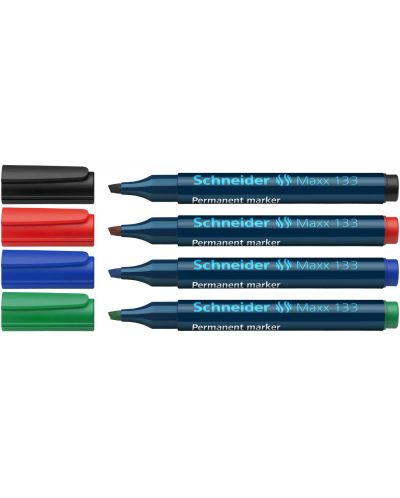 Комплект перманентни маркери Schneider Maxx 133 - 4 цвята, със скосен връх