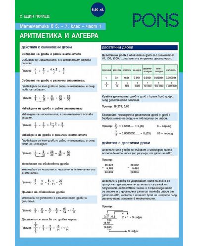 Математика с един поглед - част 1: Алгебра в 5. - 7. клас. (Pons) - 1
