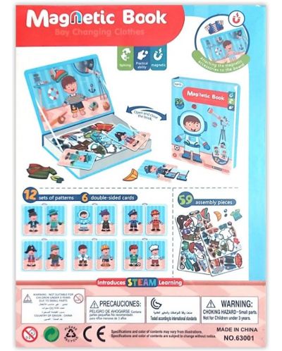 Магнитна книга Raya Toys - Дрехи за преобличане с момче, 59 части - 2