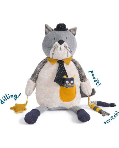 Мека играчка с активности Moulin Roty Les Moustaches - Коте Ferdinand