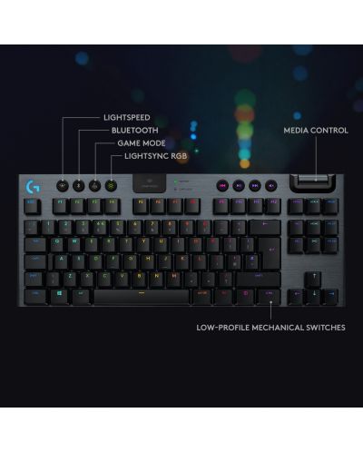 Механична клавиатура Logitech - G915 TKL, Linear, RGB, черна - 8