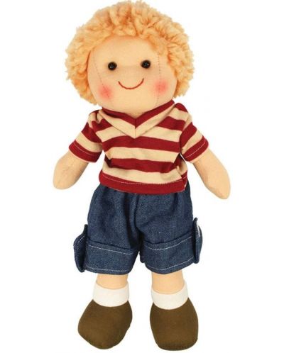 Мека кукла Bigjigs - Хари, с тениска и къси панаталонки, 28 cm - 1