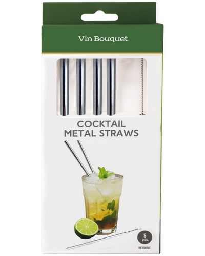 Метални сламки Vin Bouquet - прави, 4 бр - 2