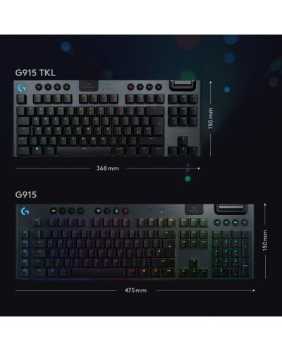 Механична клавиатура Logitech - G915 TKL, Тactile, RGB, черна - 7