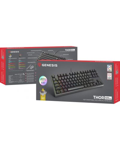 Механична клавиатура Genesis - Thor 404 TKL, Gateron yellow pro, RGB, черна - 9