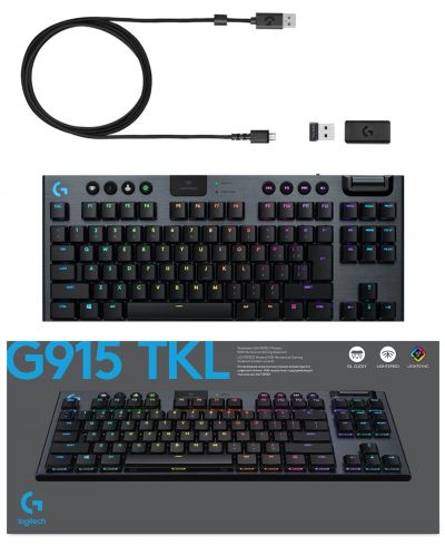 Механична клавиатура Logitech - G915 TKL, Linear, RGB, черна - 11