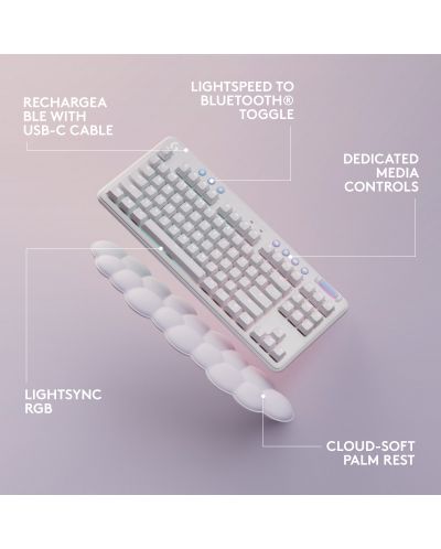 Механична клавиатура Logitech - G715, Tactile, RGB, Off White - 7