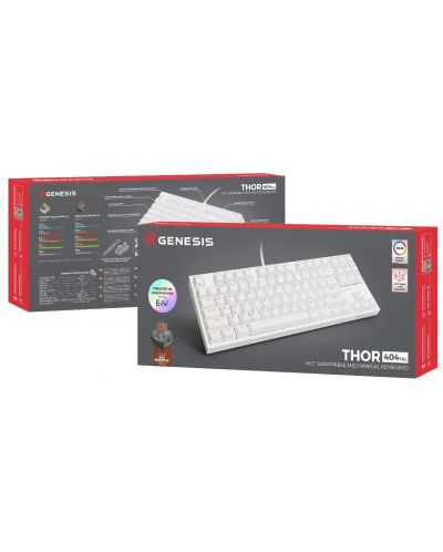 Механична клавиатура Genesis - Thor 404 TKL, Kailh box brown, RGB, бяла - 9