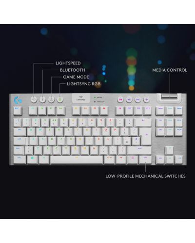 Механична клавиатура Logitech - G915 TKL, безжична, tactile, бяла - 8