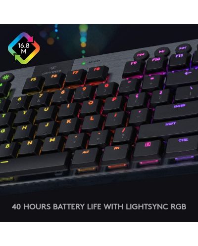 Механична клавиатура Logitech - G915 TKL, Clicky, RGB, черна - 9